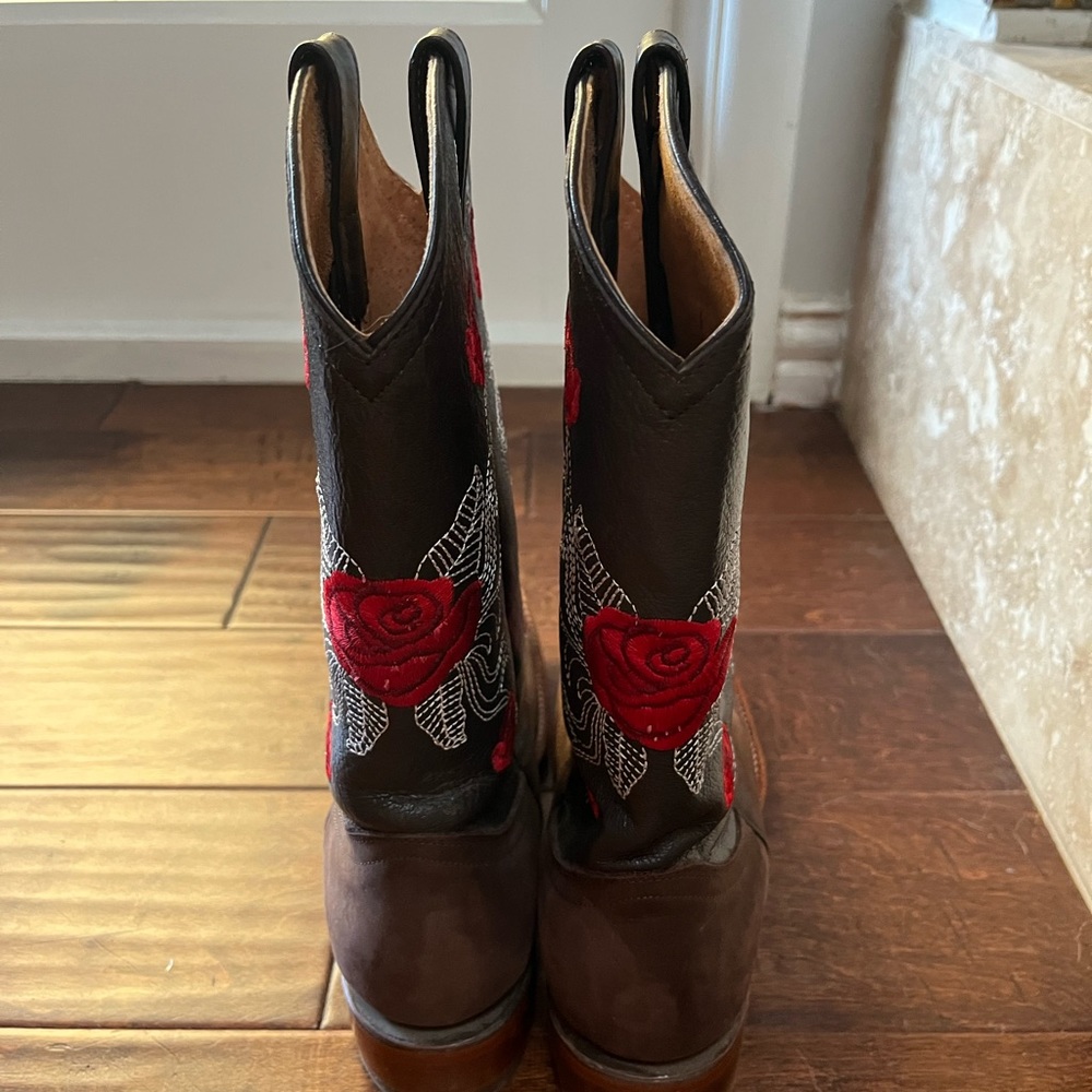 Bota Vaquera Dama Cafe Roses Cowgirl Western Rodeo Womens Square Toe Brown Boots - Picture 9 of 10